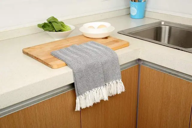 Alt view image 7 of 7 - 100% Cotton Hand Face Head Guest Gym Towel Set Washcloth Kitchen Tea Towel Dish Cloth Set of 4 Black