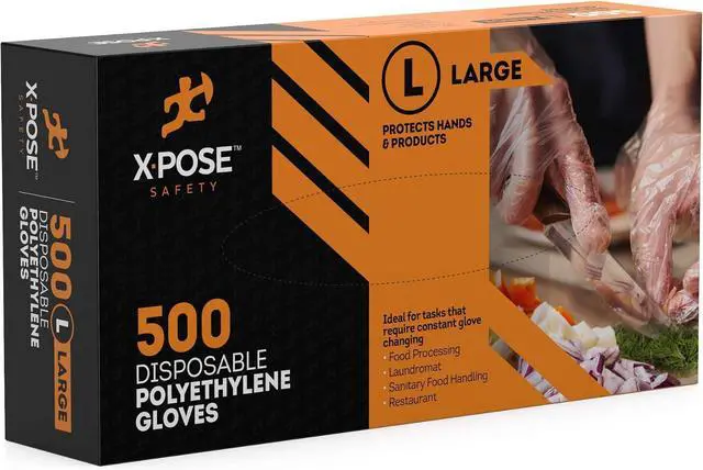 Main image of Xpose Safety Clear Disposable Poly Gloves - 500 Medium - Non Latex Gloves - Kitchen Prep, Restaurant, Cooking, Cleaning, Hair Dye, Dishwashing, Industrial Disposal