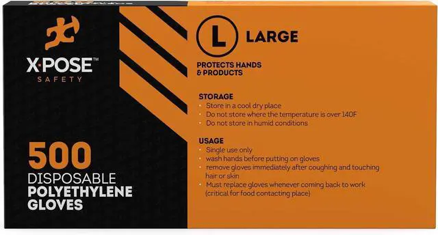 Alt view image 3 of 3 - Xpose Safety Clear Disposable Poly Gloves - 500 Medium - Non Latex Gloves - Kitchen Prep, Restaurant, Cooking, Cleaning, Hair Dye, Dishwashing, Industrial Disposal