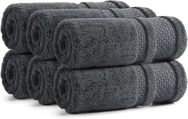 Main image of REDKISS Luxury Washcloths for Showering, 13x13 inch, 100% Cotton Premium Wash Cloths Set of 6, Super Soft and Highly Absorbent Face Towels for Bathroom, Spa, Gym and Hotel, Blue Gray