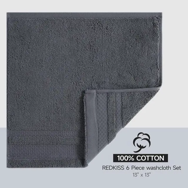 Alt view image 2 of 7 - REDKISS Luxury Washcloths for Showering, 13x13 inch, 100% Cotton Premium Wash Cloths Set of 6, Super Soft and Highly Absorbent Face Towels for Bathroom, Spa, Gym and Hotel, Blue Gray