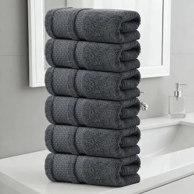 Alt view image 7 of 7 - REDKISS Luxury Washcloths for Showering, 13x13 inch, 100% Cotton Premium Wash Cloths Set of 6, Super Soft and Highly Absorbent Face Towels for Bathroom, Spa, Gym and Hotel, Blue Gray