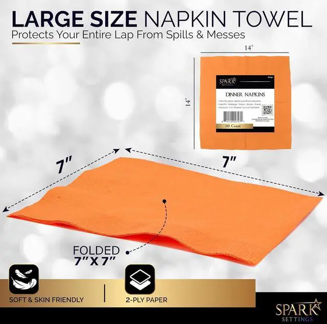 Alt view image 3 of 7 - Amcrate Big Party Pack 40 Count Orange Dinner Napkins Tableware- Ideal for Wedding, Party, Birthday, Dinner, Lunch, Cocktails. (7 x 7)