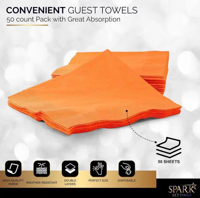 Alt view image 4 of 7 - Amcrate Big Party Pack 40 Count Orange Dinner Napkins Tableware- Ideal for Wedding, Party, Birthday, Dinner, Lunch, Cocktails. (7 x 7)