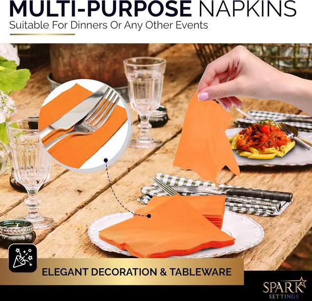 Alt view image 5 of 7 - Amcrate Big Party Pack 40 Count Orange Dinner Napkins Tableware- Ideal for Wedding, Party, Birthday, Dinner, Lunch, Cocktails. (7 x 7)