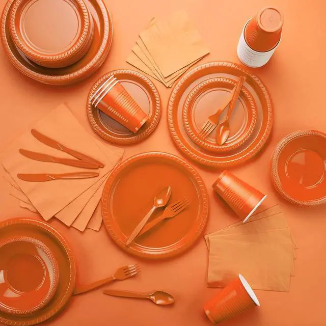 Alt view image 7 of 7 - Amcrate Big Party Pack 40 Count Orange Dinner Napkins Tableware- Ideal for Wedding, Party, Birthday, Dinner, Lunch, Cocktails. (7 x 7)