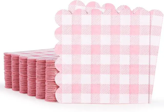 Main image of 100 Pcs Pink Gingham Napkins, 5 x 5 Inches Scalloped Napkins, Disposable Cocktail Napkins For Wedding Birthday Party Baby Shower Picnic