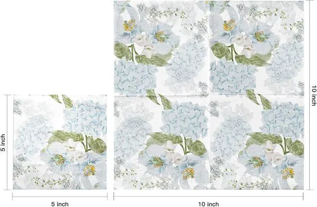 Alt view image 3 of 7 - LeZakaa 25Pcs Hydrangea Guest Napkins, 3-Ply Floral Cocktail Beverage Bar Square Disposable Napkins Hand Towels for Wedding Engagement Bridal Shower Birthday Tableware Party Supplies, 5 x 5 In