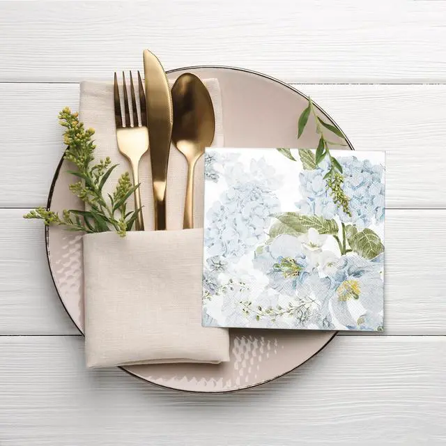 Alt view image 7 of 7 - LeZakaa 25Pcs Hydrangea Guest Napkins, 3-Ply Floral Cocktail Beverage Bar Square Disposable Napkins Hand Towels for Wedding Engagement Bridal Shower Birthday Tableware Party Supplies, 5 x 5 In