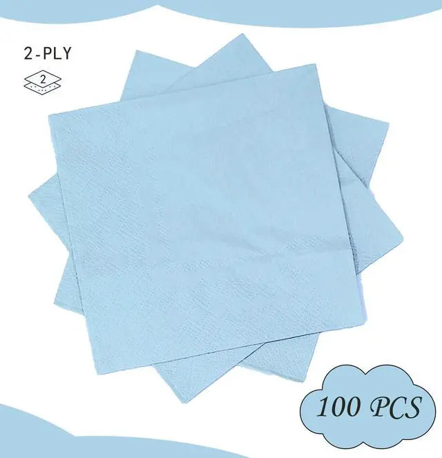 Alt view image 2 of 7 - 100 pcs 2-Ply Light Blue Napkins Folded 5 x 5 inch Disposable Cocktail Napkins Paper Napkins for Dinner Wedding Party Baby Blue Beverage Napkins