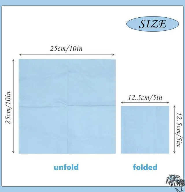 Alt view image 3 of 7 - 100 pcs 2-Ply Light Blue Napkins Folded 5 x 5 inch Disposable Cocktail Napkins Paper Napkins for Dinner Wedding Party Baby Blue Beverage Napkins