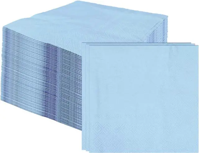 Main image of 100 pcs 2-Ply Light Blue Napkins Folded 5 x 5 inch Disposable Cocktail Napkins Paper Napkins for Dinner Wedding Party Baby Blue Beverage Napkins