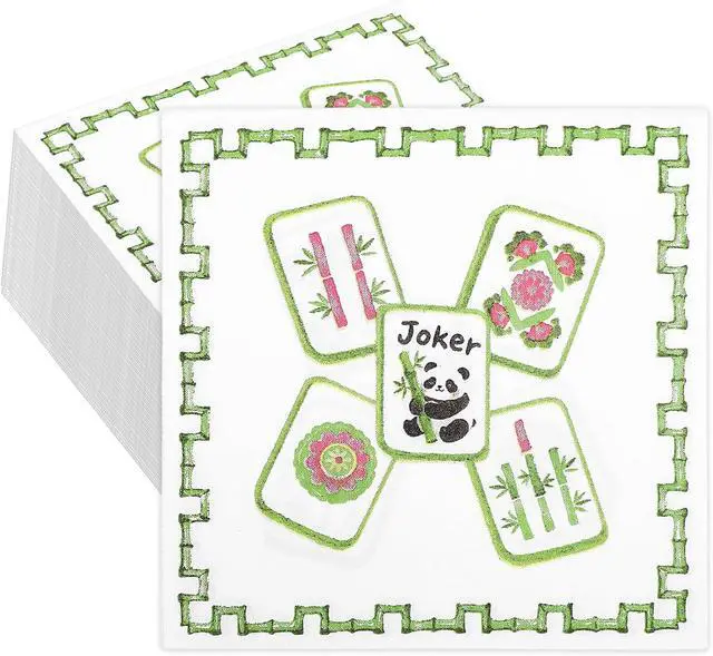 Main image of FYSUIMU 50Pcs Mahjong Cocktail Napkins White Green Disposable Paper Napkin Decorative Beverage Dessert Hand Napkin for Wedding Bridal Shower Birthday Party