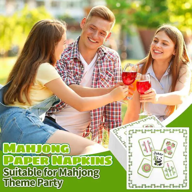 Alt view image 3 of 7 - FYSUIMU 50Pcs Mahjong Cocktail Napkins White Green Disposable Paper Napkin Decorative Beverage Dessert Hand Napkin for Wedding Bridal Shower Birthday Party