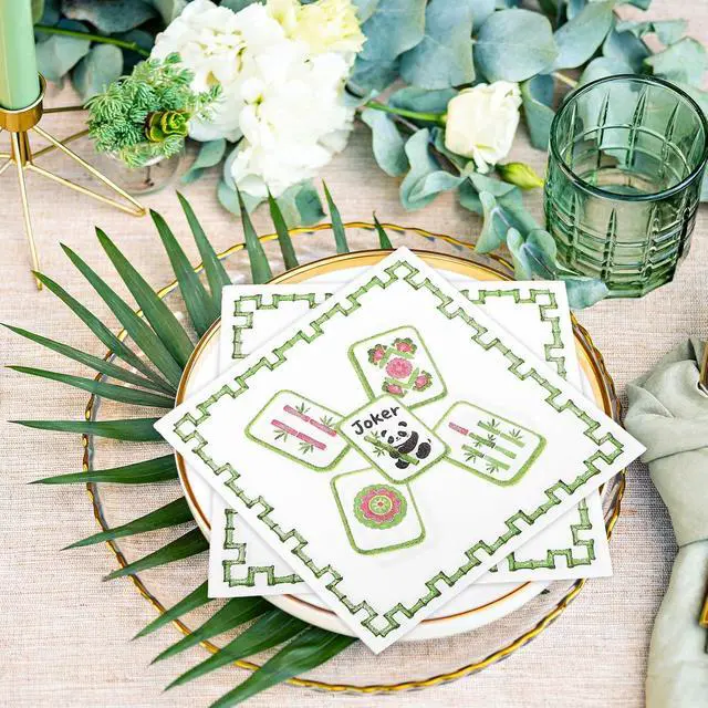 Alt view image 5 of 7 - FYSUIMU 50Pcs Mahjong Cocktail Napkins White Green Disposable Paper Napkin Decorative Beverage Dessert Hand Napkin for Wedding Bridal Shower Birthday Party