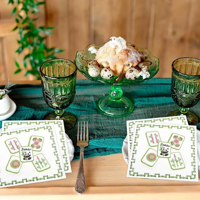 Alt view image 4 of 7 - FYSUIMU 50Pcs Mahjong Cocktail Napkins White Green Disposable Paper Napkin Decorative Beverage Dessert Hand Napkin for Wedding Bridal Shower Birthday Party