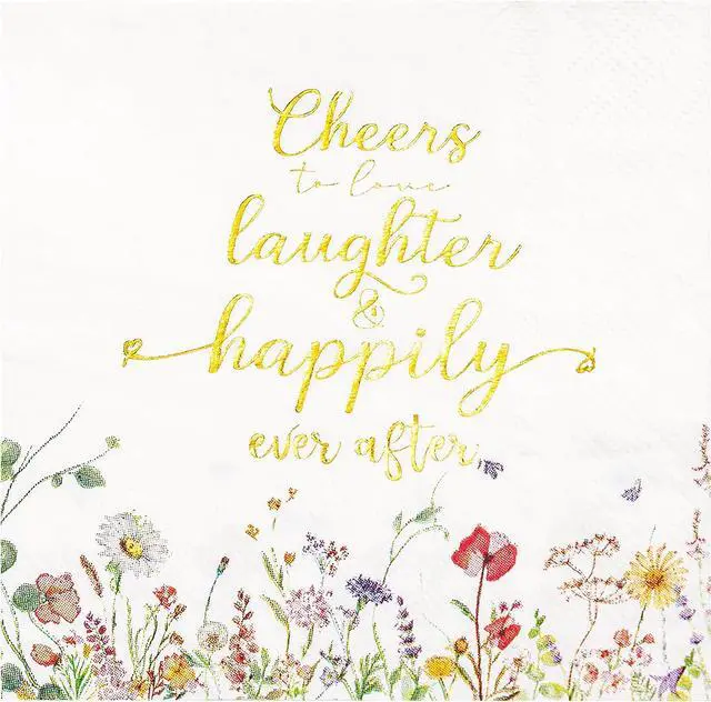Main image of Crisky 3-Ply Floral Bridal Shower Napkins - Gold Foil Cheers To Love Paper Disposable Napkins for Wedding/Engagement/Bridal Shower Party Decoration, 50 Counts