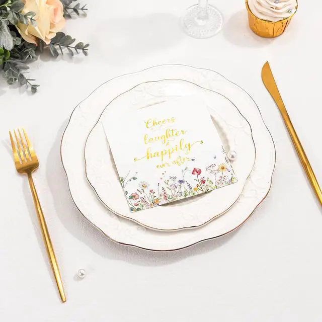 Alt view image 5 of 7 - Crisky 3-Ply Floral Bridal Shower Napkins - Gold Foil Cheers To Love Paper Disposable Napkins for Wedding/Engagement/Bridal Shower Party Decoration, 50 Counts
