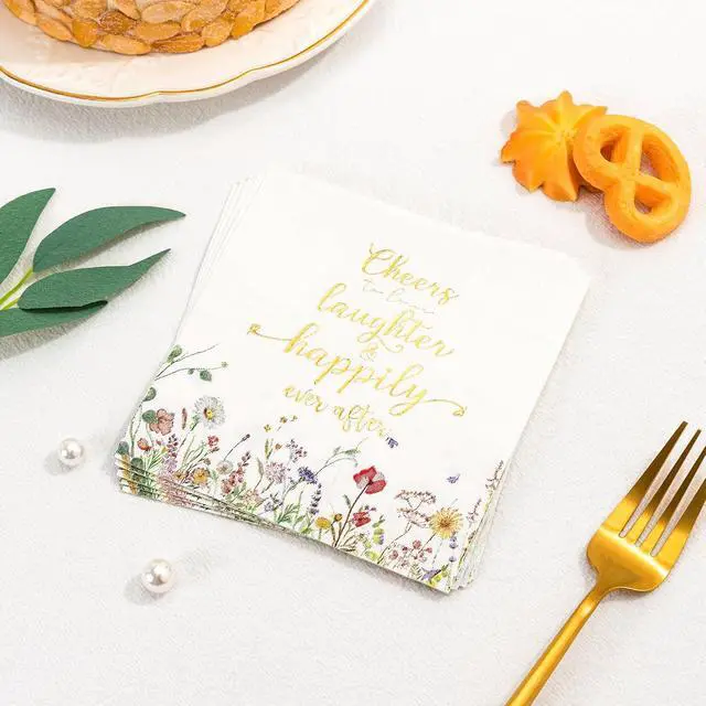 Alt view image 6 of 7 - Crisky 3-Ply Floral Bridal Shower Napkins - Gold Foil Cheers To Love Paper Disposable Napkins for Wedding/Engagement/Bridal Shower Party Decoration, 50 Counts