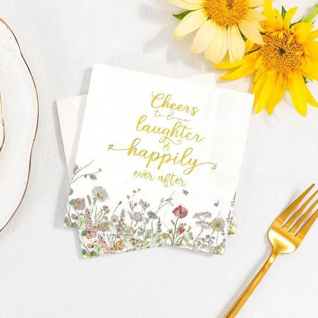 Alt view image 4 of 7 - Crisky 3-Ply Floral Bridal Shower Napkins - Gold Foil Cheers To Love Paper Disposable Napkins for Wedding/Engagement/Bridal Shower Party Decoration, 50 Counts