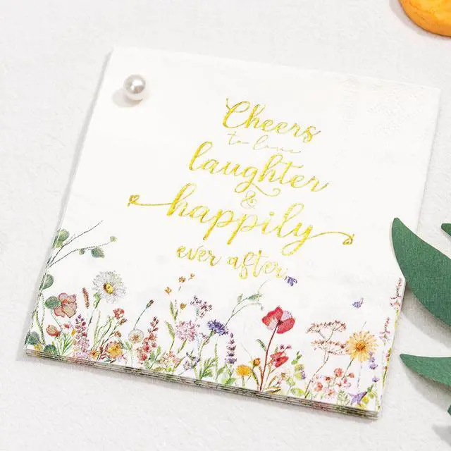 Alt view image 7 of 7 - Crisky 3-Ply Floral Bridal Shower Napkins - Gold Foil Cheers To Love Paper Disposable Napkins for Wedding/Engagement/Bridal Shower Party Decoration, 50 Counts