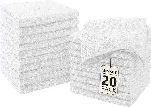 Main image of UNIMADE Washcloths 20 Pack Face Towels (12" x 12"), Highly Soft Wash Cloths | Hand Towels, Fast Drying Multi-Purpose Microfiber Cleansing Cloths for Bathroom, Hotel, Spa, and Salon White