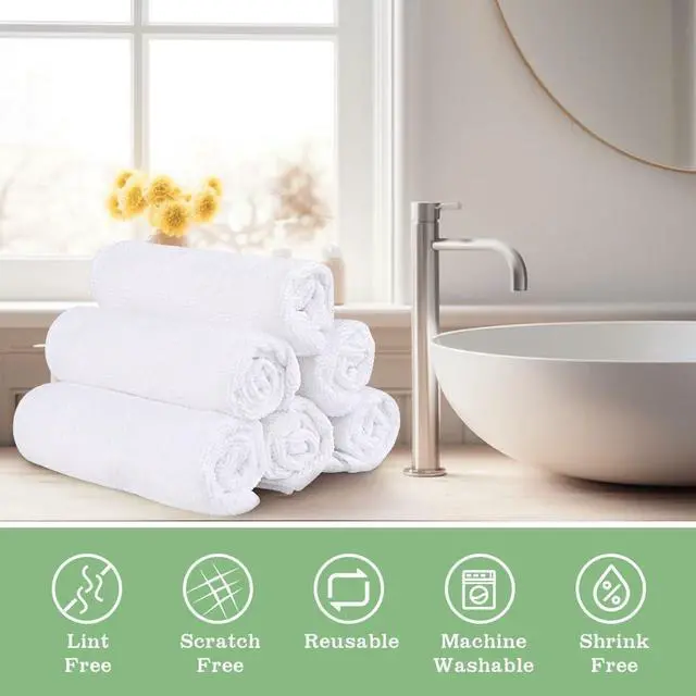 Alt view image 5 of 7 - UNIMADE Washcloths 20 Pack Face Towels (12" x 12"), Highly Soft Wash Cloths | Hand Towels, Fast Drying Multi-Purpose Microfiber Cleansing Cloths for Bathroom, Hotel, Spa, and Salon White