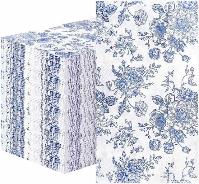 Main image of SietDESEO 50 Pieces 3-ply Blue Floral Napkins Disposable 13 x 15.7 Inches Guest Bathroom Napkins Disposable Hand Towels for Bathroom Wedding Birthday Party Paper Dinner Napkin