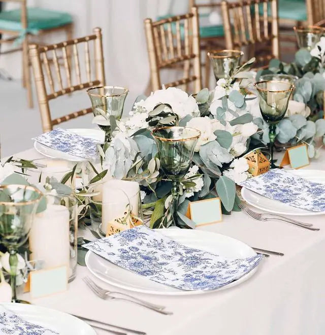 Alt view image 5 of 7 - SietDESEO 50 Pieces 3-ply Blue Floral Napkins Disposable 13 x 15.7 Inches Guest Bathroom Napkins Disposable Hand Towels for Bathroom Wedding Birthday Party Paper Dinner Napkin