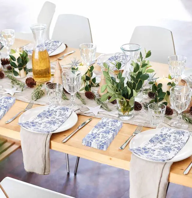Alt view image 6 of 7 - SietDESEO 50 Pieces 3-ply Blue Floral Napkins Disposable 13 x 15.7 Inches Guest Bathroom Napkins Disposable Hand Towels for Bathroom Wedding Birthday Party Paper Dinner Napkin