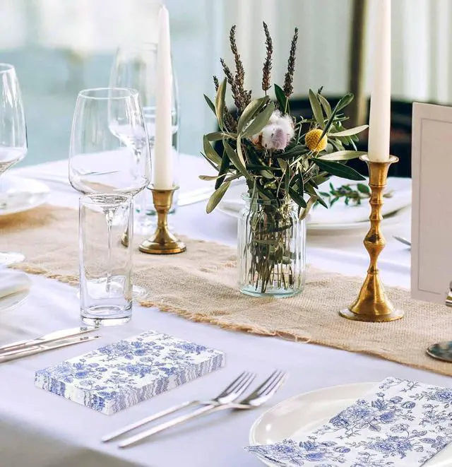 Alt view image 7 of 7 - SietDESEO 50 Pieces 3-ply Blue Floral Napkins Disposable 13 x 15.7 Inches Guest Bathroom Napkins Disposable Hand Towels for Bathroom Wedding Birthday Party Paper Dinner Napkin