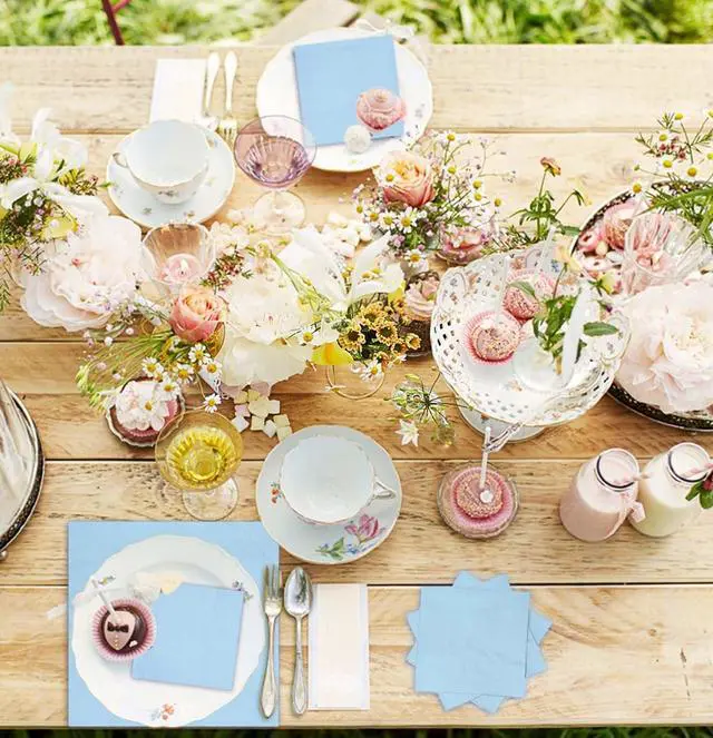Alt view image 7 of 7 - 100 pcs 2-Ply Light Blue Napkins Folded 5 x 5 inch Disposable Cocktail Napkins Paper Napkins for Dinner Wedding Party Baby Blue Beverage Napkins