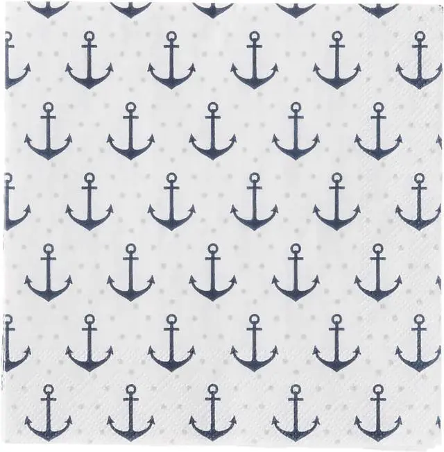 Main image of IHR Ideal Home Range Cocktail Napkins Disposable 3-Ply Paper Party Napkin Pack, 5" x 5", Anchor Dots Blue Grey, 20-Count