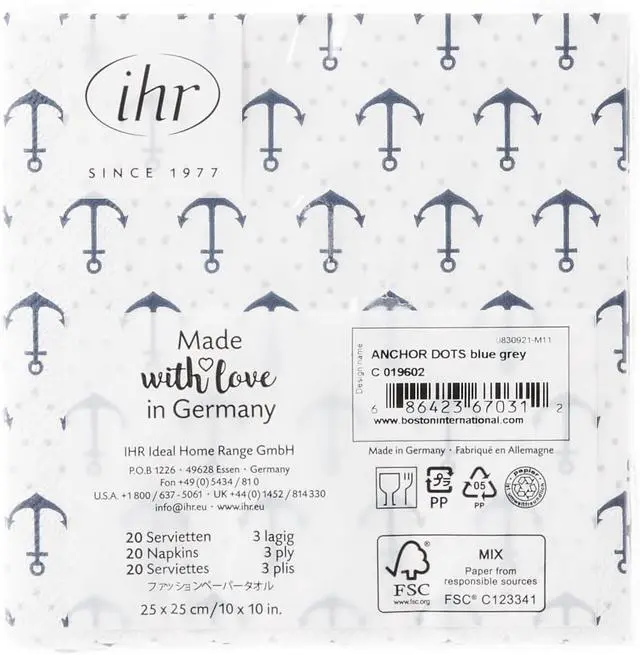 Alt view image 3 of 7 - IHR Ideal Home Range Cocktail Napkins Disposable 3-Ply Paper Party Napkin Pack, 5" x 5", Anchor Dots Blue Grey, 20-Count