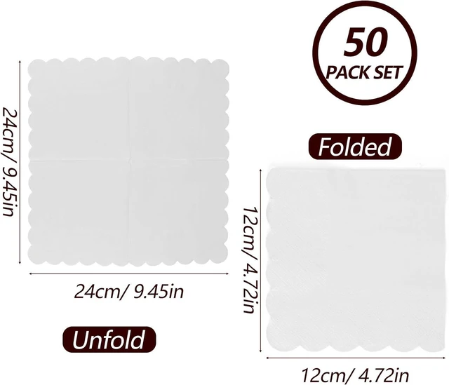 Alt view image 3 of 3 - 50 Pack Scallop Edged Cocktail Napkins - 5x5 Inches Disposable Napkins for Parties and Events (50, White)