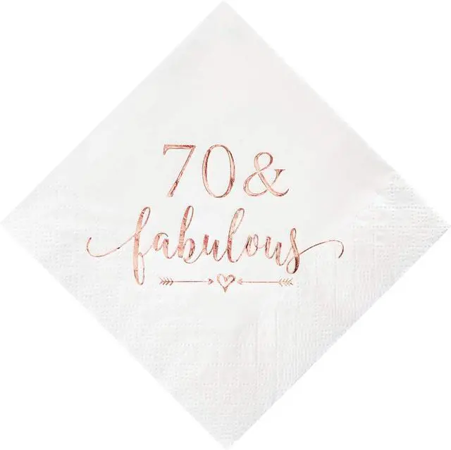 Main image of Crisky 3-Ply 70 and Fabulous Cocktail Napkins Rose Gold for Women 70th Birthday Decorations, 70th Birthday Bevergae Dessert Cake Table Supplies, 50Pcs