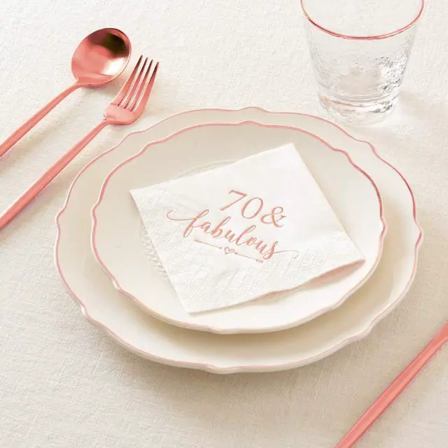 Alt view image 4 of 5 - Crisky 3-Ply 70 and Fabulous Cocktail Napkins Rose Gold for Women 70th Birthday Decorations, 70th Birthday Bevergae Dessert Cake Table Supplies, 50Pcs