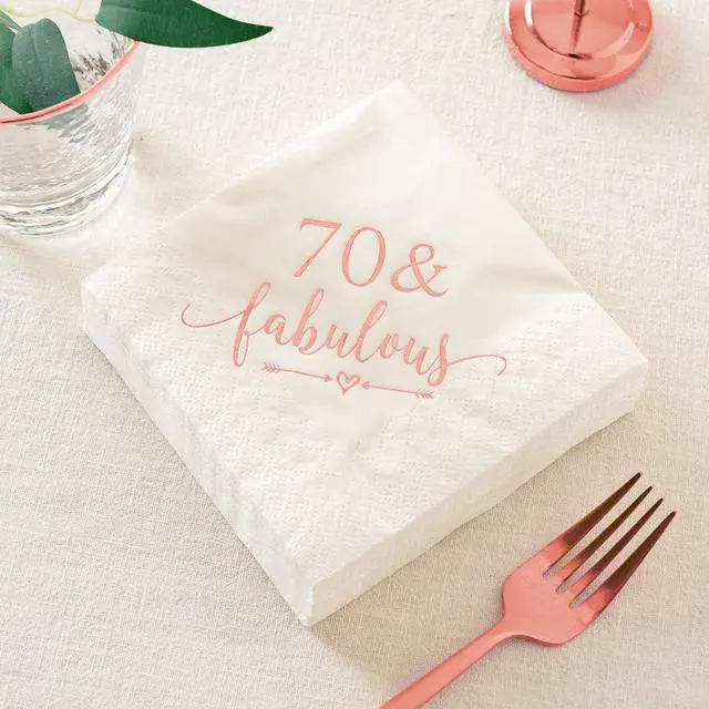 Alt view image 2 of 5 - Crisky 3-Ply 70 and Fabulous Cocktail Napkins Rose Gold for Women 70th Birthday Decorations, 70th Birthday Bevergae Dessert Cake Table Supplies, 50Pcs