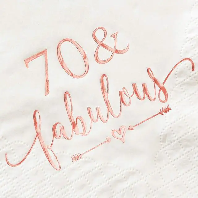 Alt view image 3 of 5 - Crisky 3-Ply 70 and Fabulous Cocktail Napkins Rose Gold for Women 70th Birthday Decorations, 70th Birthday Bevergae Dessert Cake Table Supplies, 50Pcs