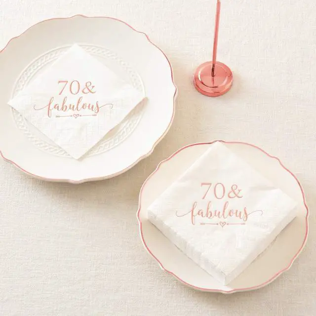 Alt view image 5 of 5 - Crisky 3-Ply 70 and Fabulous Cocktail Napkins Rose Gold for Women 70th Birthday Decorations, 70th Birthday Bevergae Dessert Cake Table Supplies, 50Pcs