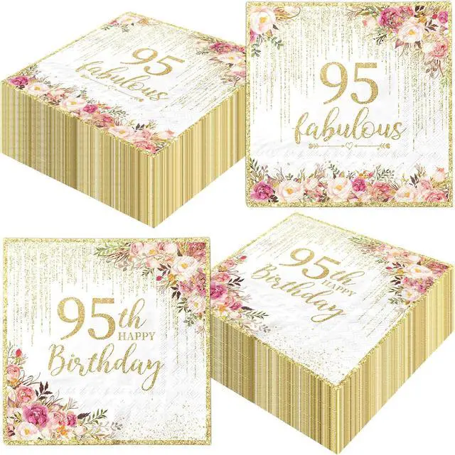 Main image of 95th Birthday Party Decorations Napkins,40pcs Happy 95th Birthday Napkins Paper Disposable Rose Gold 95th Birthday Decorations for Women