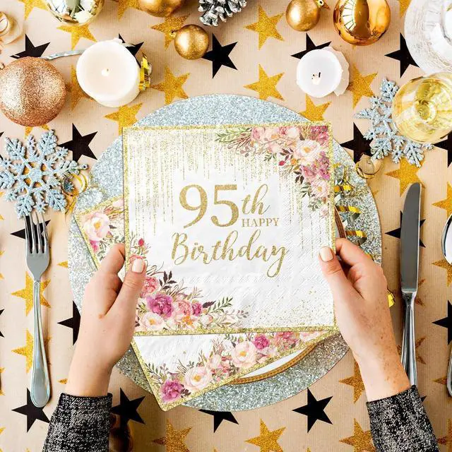 Alt view image 3 of 6 - 95th Birthday Party Decorations Napkins,40pcs Happy 95th Birthday Napkins Paper Disposable Rose Gold 95th Birthday Decorations for Women