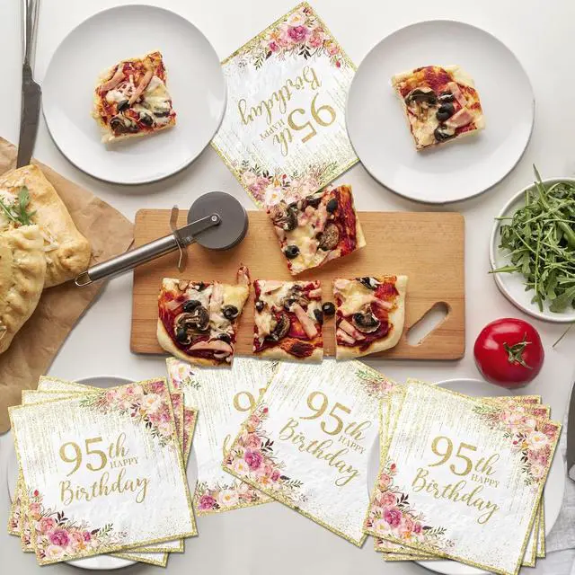 Alt view image 4 of 6 - 95th Birthday Party Decorations Napkins,40pcs Happy 95th Birthday Napkins Paper Disposable Rose Gold 95th Birthday Decorations for Women