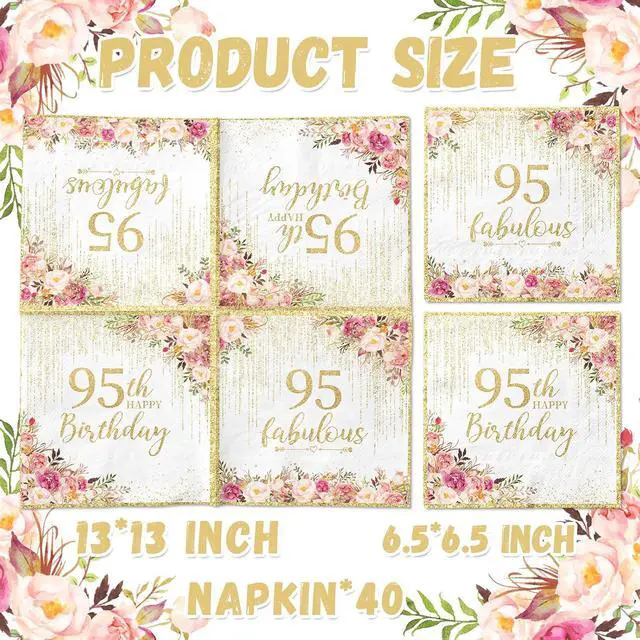 Alt view image 5 of 6 - 95th Birthday Party Decorations Napkins,40pcs Happy 95th Birthday Napkins Paper Disposable Rose Gold 95th Birthday Decorations for Women