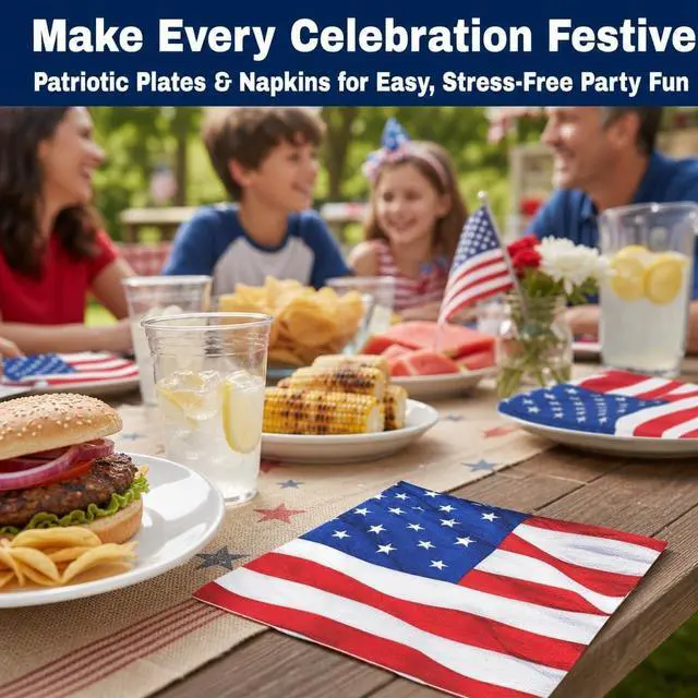 Alt view image 3 of 7 - Iconikal 75-Pack American Flag Disposable Dinner Napkins Party Supplies