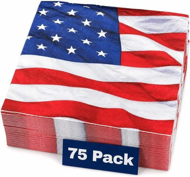 Main image of Iconikal 75-Pack American Flag Disposable Dinner Napkins Party Supplies