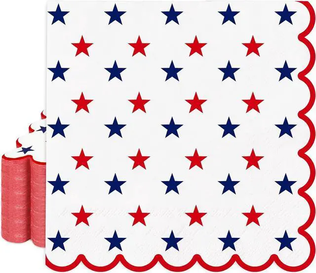 Main image of FYSUIMU 50 Pcs Patriotic Paper Napkin 250th Anniversary Scalloped Disposable Luncheon Napkins Red Blue Star Decorative Dinner Napkin for 4th of July Independence Day Party Tableware Supplies