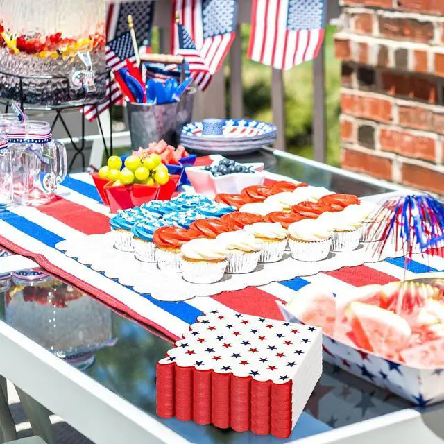 Alt view image 6 of 7 - FYSUIMU 50 Pcs Patriotic Paper Napkin 250th Anniversary Scalloped Disposable Luncheon Napkins Red Blue Star Decorative Dinner Napkin for 4th of July Independence Day Party Tableware Supplies