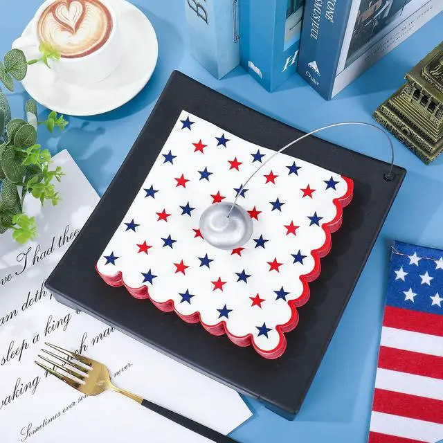 Alt view image 4 of 7 - FYSUIMU 50 Pcs Patriotic Paper Napkin 250th Anniversary Scalloped Disposable Luncheon Napkins Red Blue Star Decorative Dinner Napkin for 4th of July Independence Day Party Tableware Supplies