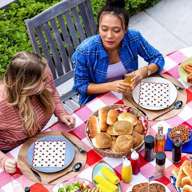 Alt view image 7 of 7 - FYSUIMU 50 Pcs Patriotic Paper Napkin 250th Anniversary Scalloped Disposable Luncheon Napkins Red Blue Star Decorative Dinner Napkin for 4th of July Independence Day Party Tableware Supplies